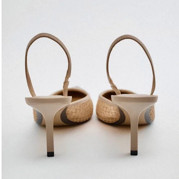 Zara NWT Mesh net detail pointed toe sling back heels size 40 - Picture 5 of 12